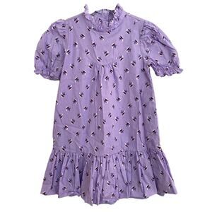 Janie & Jack Girls Purple Floral Ruffle Neck Puff Sleeve Easter Spring Dress 8